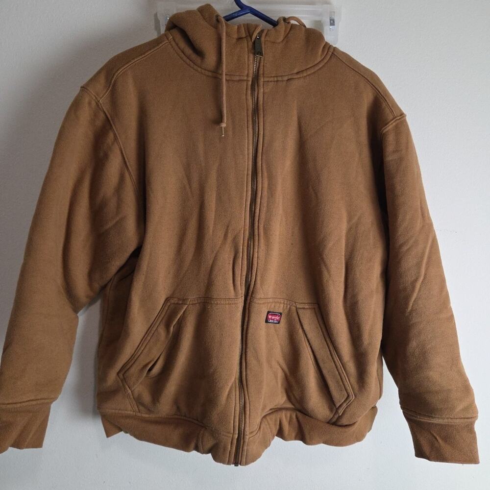 Wrangler Workwear Hoodie Mens L Brown Sherpa Lined Full Zip Hooded Sweatshirt